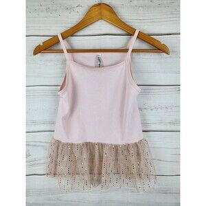 Knit Works Los Angeles Girls Small sheer pink gold tank top